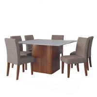 Conjunto Sala De Jantar Mesa Quadrada Montevideo 1,36m 6 Cadeiras Creta Dobuê Madeirado/mascavo - 1