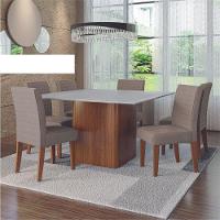 Conjunto Sala De Jantar Mesa Quadrada Montevideo 1,36m 6 Cadeiras Creta Dobuê Madeirado/mascavo - 2