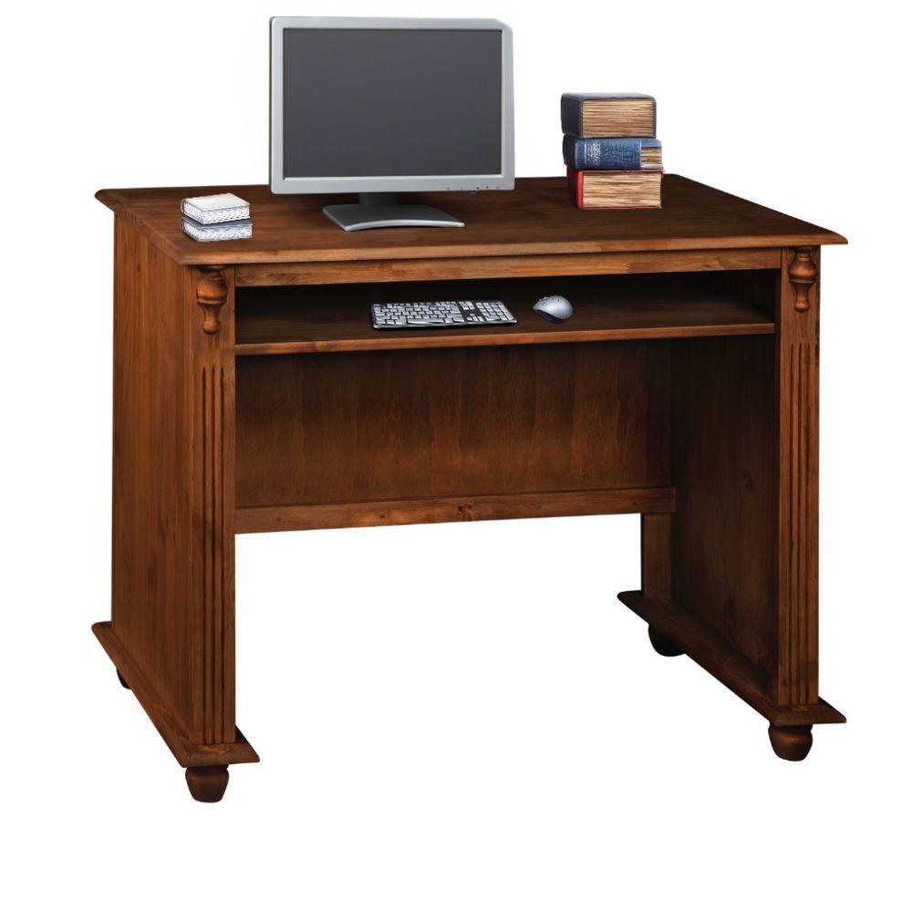 Escrivaninha De Madeira Com Porta Teclado E Pés Torneados - Castanho Envelhecido - 2