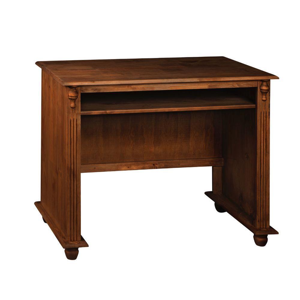 Escrivaninha De Madeira Com Porta Teclado E Pés Torneados - Castanho Envelhecido - 3