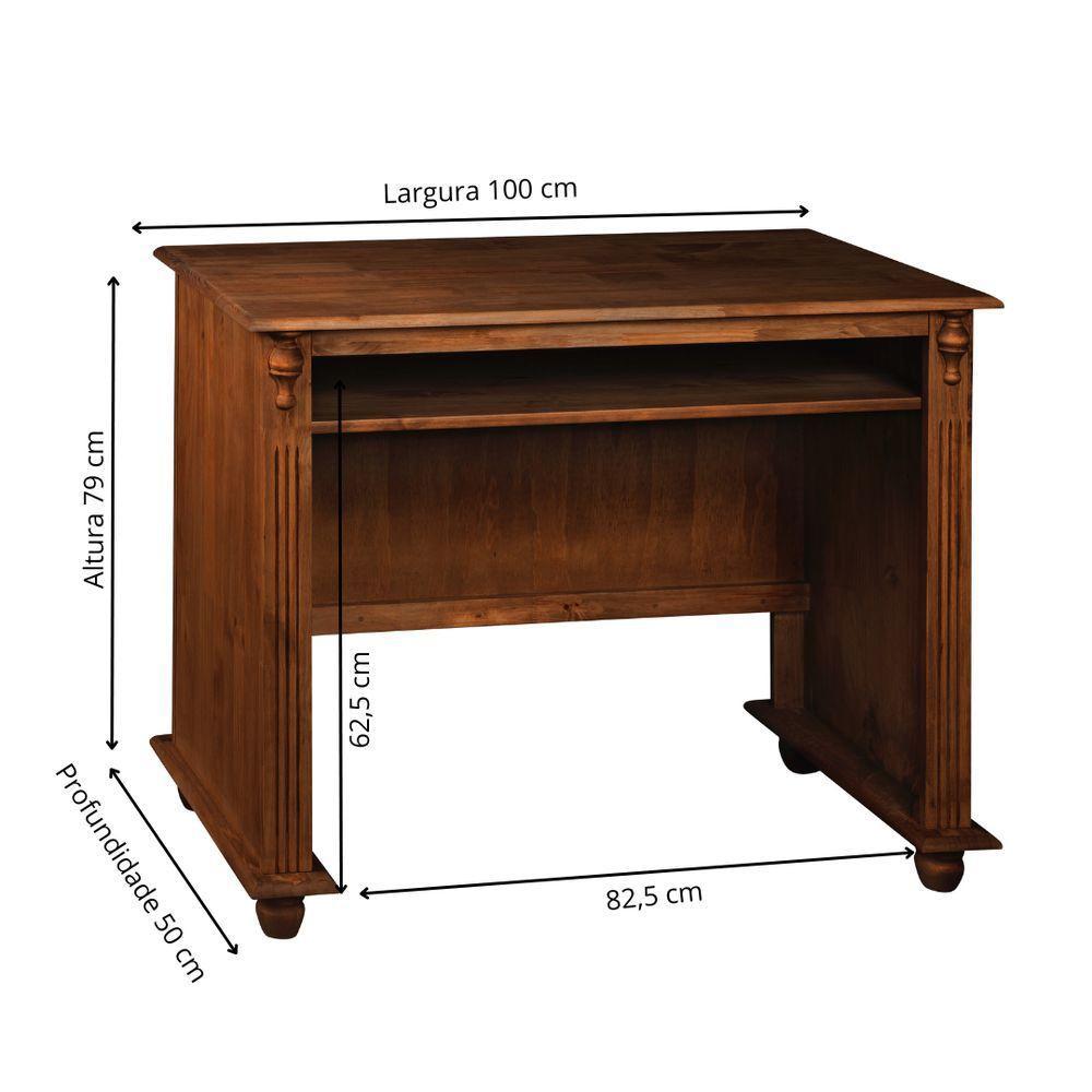 Escrivaninha De Madeira Com Porta Teclado E Pés Torneados - Castanho Envelhecido - 5