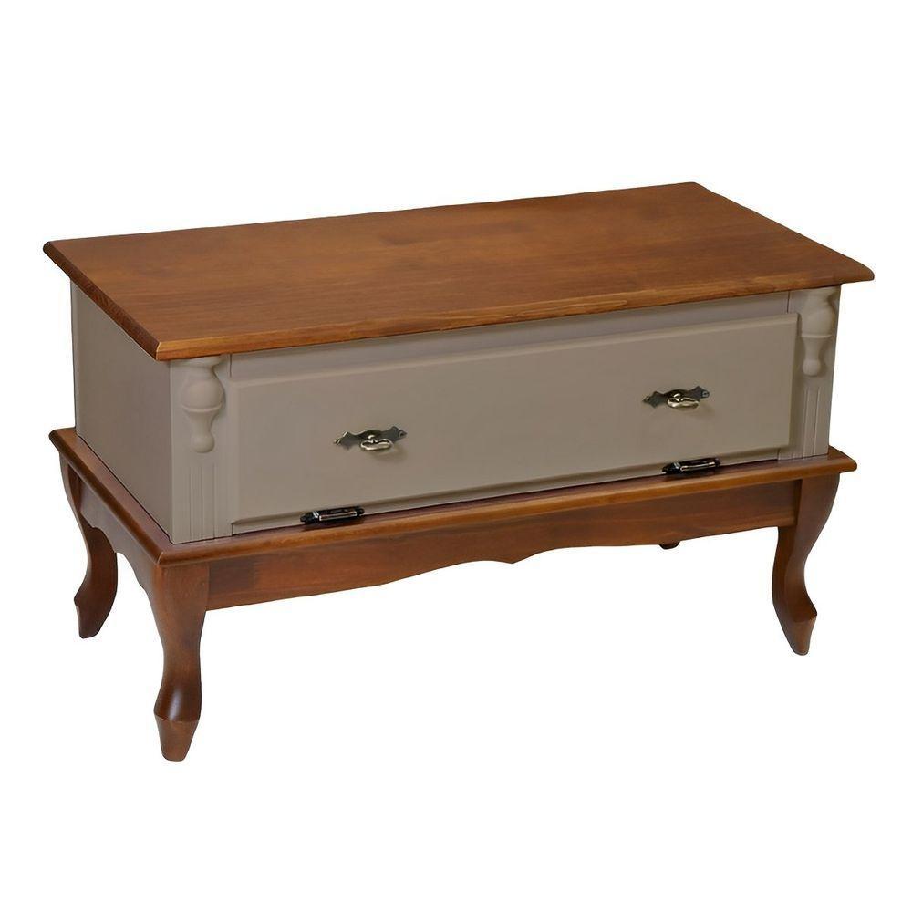 Mesa De Centro Retangular 2 Portas Pés Luiz Xv - Amêndoa Laca Com Tampo E Base Imbuia Glazer - 1