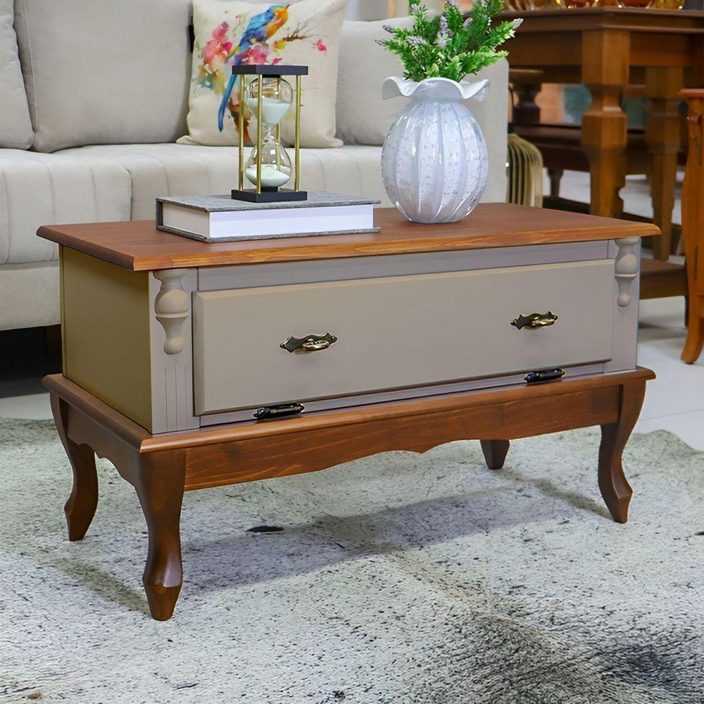 Mesa De Centro Retangular 2 Portas Pés Luiz Xv - Amêndoa Laca Com Tampo E Base Imbuia Glazer - 2