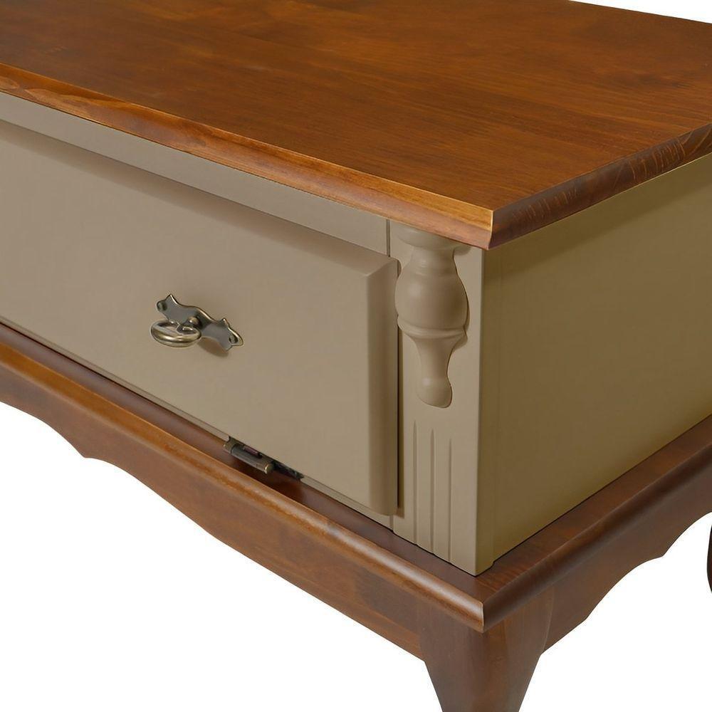 Mesa De Centro Retangular 2 Portas Pés Luiz Xv - Amêndoa Laca Com Tampo E Base Imbuia Glazer - 3