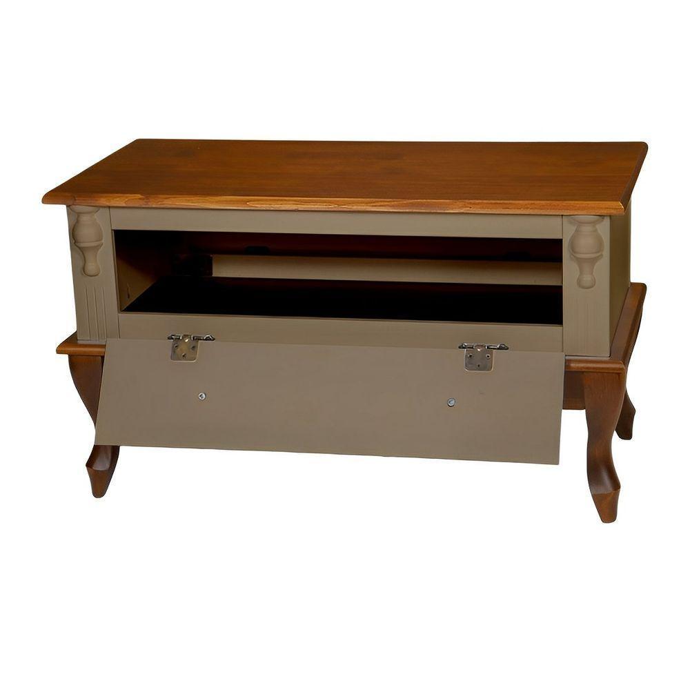 Mesa De Centro Retangular 2 Portas Pés Luiz Xv - Amêndoa Laca Com Tampo E Base Imbuia Glazer - 4