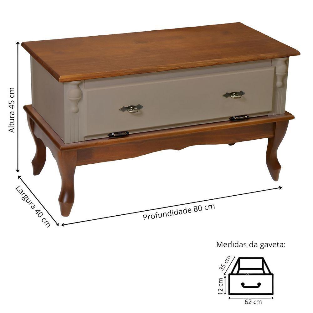 Mesa De Centro Retangular 2 Portas Pés Luiz Xv - Amêndoa Laca Com Tampo E Base Imbuia Glazer - 5