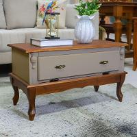 Mesa De Centro Retangular 2 Portas Pés Luiz Xv - Amêndoa Laca Com Tampo E Base Imbuia Glazer - 2