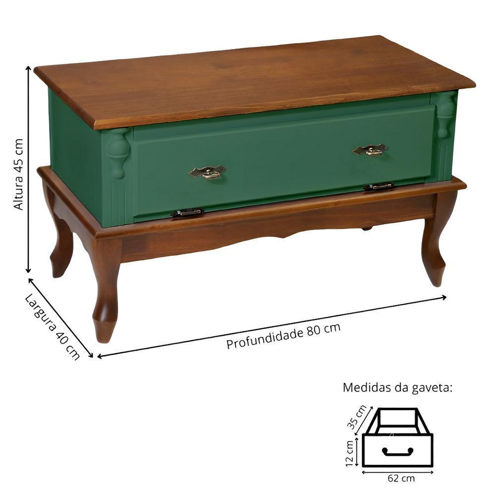 Mesa De Centro Retangular 2 Portas Pés Luiz Xv - Verde Kalle Laca Com Tampo E Base Imbuia Glazer - 5