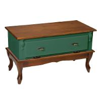 Mesa De Centro Retangular 2 Portas Pés Luiz Xv - Verde Kalle Laca Com Tampo E Base Imbuia Glazer - 1