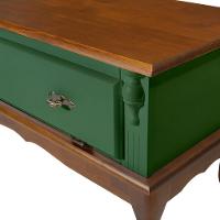 Mesa De Centro Retangular 2 Portas Pés Luiz Xv - Verde Kalle Laca Com Tampo E Base Imbuia Glazer