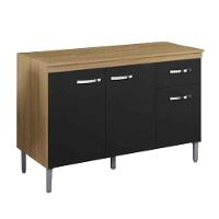 Balcão de Pia Para Cozinha 120 Cm Graziela 3 Portas 1 Gaveta Amêndoa Preto - 1