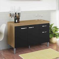 Balcão de Pia Para Cozinha 120 Cm Graziela 3 Portas 1 Gaveta Amêndoa Preto - 3