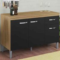 Balcão de Pia Para Cozinha 120 Cm Graziela 3 Portas 1 Gaveta Amêndoa Preto - 6