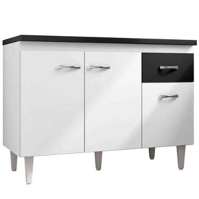 Balcão de Pia Para Cozinha 120 Cm Graziela 3 Portas 1 Gaveta Branco Preto