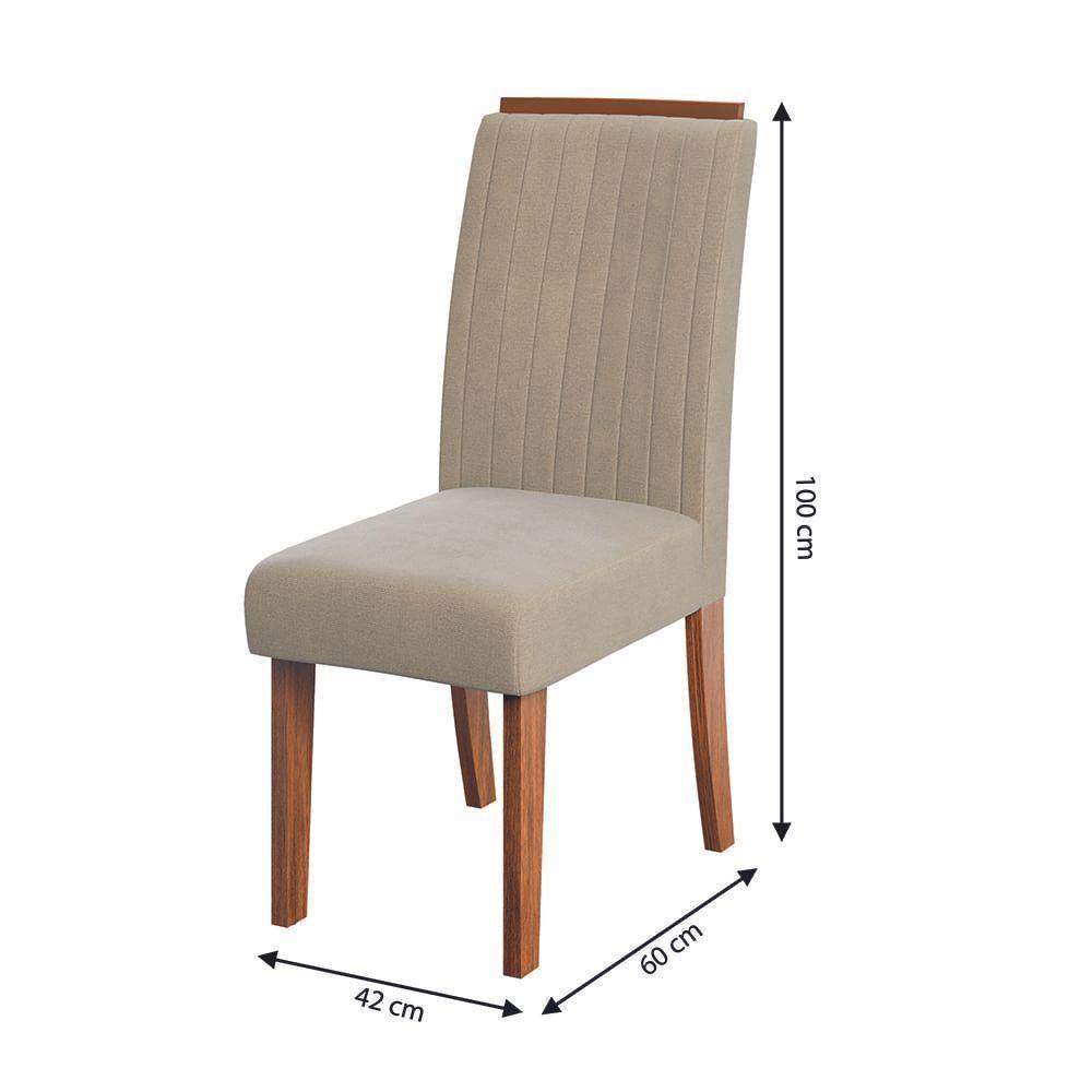 Conjunto De Mesa Sala De Jantar Ripada Tampo Com Vidro Santiago 1,60m 6 Cadeiras Grécia Dobuê Madeirado / Bege - 4