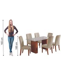 Conjunto De Mesa Sala De Jantar Ripada Tampo Com Vidro Santiago 1,60m 6 Cadeiras Grécia Dobuê Madeirado / Bege - 7