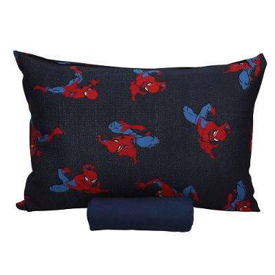 Jogo De Cama Portallar Solteiro Malha 100% Algodão Disney Marvel Spider Talk Blue 2 Pçs Azul
