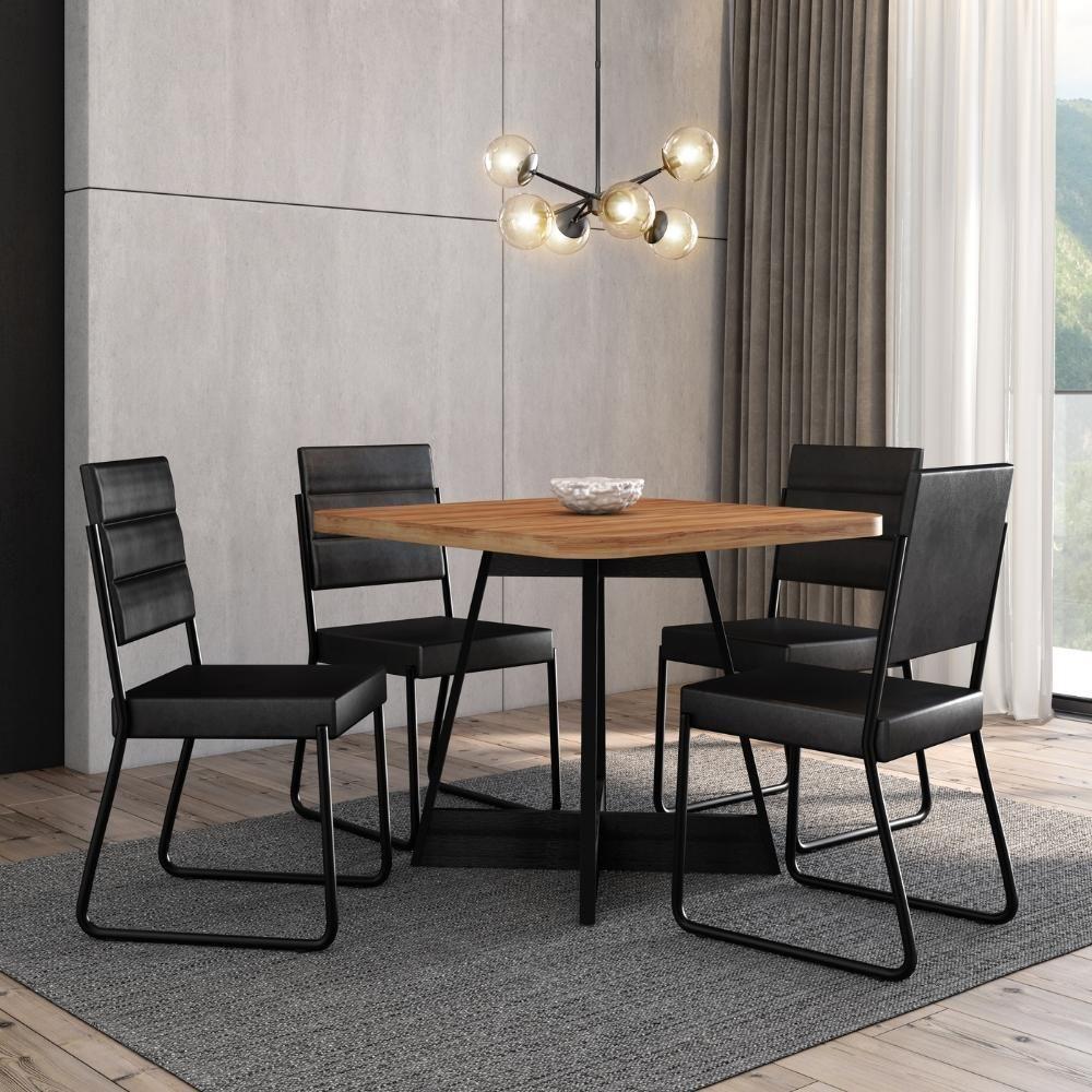 Conjunto Sala De Jantar 4 Cadeiras Charlotte Carraro Nogal Preto - 1