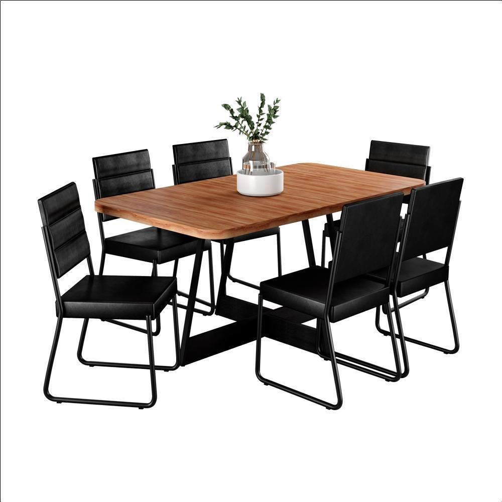 Conjunto Sala De Jantar 6 Cadeiras Charlotte Carraro Nogal Com Preto - 1