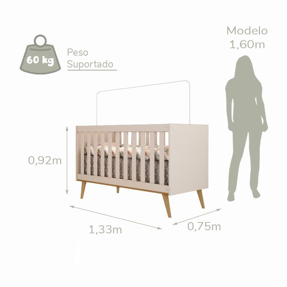 Quarto De Bebê Retrô Lígia Berço 3 Em 1 Guarda Roupa 3 Portas Cômoda Com Porta Off White Carolina Baby - 5