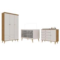 Quarto De Bebê Retrô Lígia Berço 3 Em 1 Guarda Roupa 3 Portas Cômoda Com Porta Off White Carolina Baby - 2