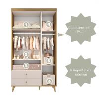Quarto De Bebê Retrô Lígia Berço 3 Em 1 Guarda Roupa 3 Portas Cômoda Com Porta Off White Carolina Baby - 8