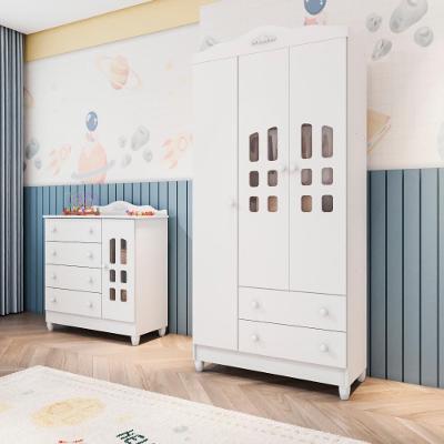 Quarto De Bebê Provençal Lisa Guarda Roupa 3 Portas Cômoda Infantil Com Porta Branco Carolina Baby