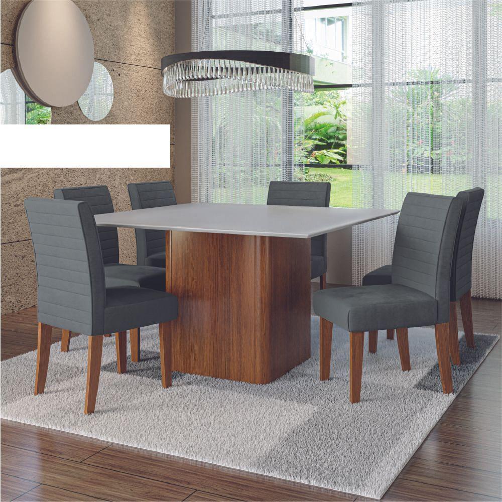 Conjunto Sala De Jantar Mesa Quadrada Montevideo 1,36m 6 Cadeiras Creta Dobuê Madeirado Grafite - 1