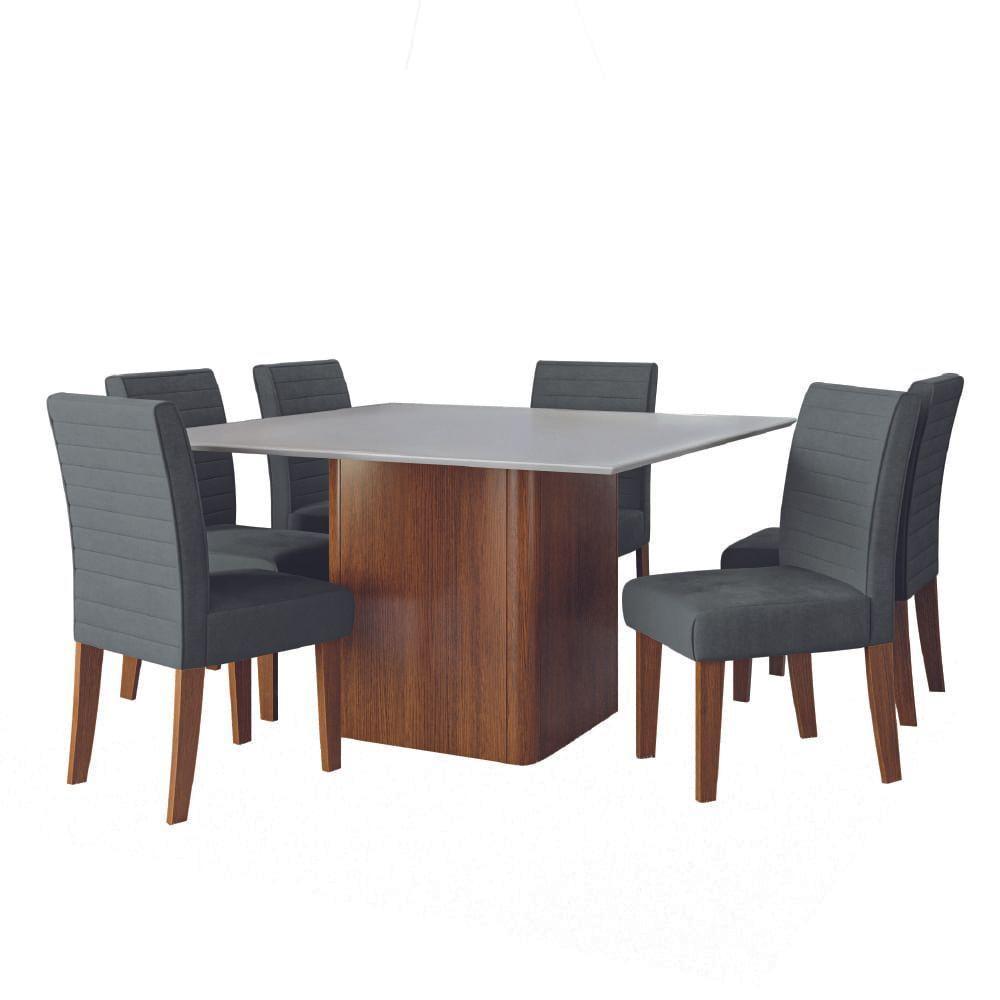Conjunto Sala De Jantar Mesa Quadrada Montevideo 1,36m 6 Cadeiras Creta Dobuê Madeirado Grafite - 2