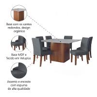 Conjunto Sala De Jantar Mesa Quadrada Montevideo 1,36m 6 Cadeiras Creta Dobuê Madeirado Grafite - 5