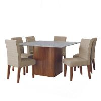 Conjunto Sala De Jantar Mesa Quadrada Montevideo 1,36m 6 Cadeiras Creta Dobuê Madeirado Bege - 2