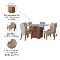 Conjunto Sala De Jantar Mesa Quadrada Montevideo 1,36m 6 Cadeiras Creta Dobuê Madeirado Bege - 5