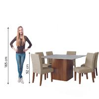 Conjunto Sala De Jantar Mesa Quadrada Montevideo 1,36m 6 Cadeiras Creta Dobuê Madeirado Bege - 6
