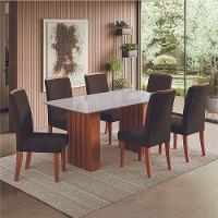 Conjunto De Mesa Sala De Jantar Ripada Tampo Com Vidro Santiago 1,60m 6 Cadeiras Grécia Dobuê Madeirado Chocolate - 1