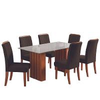Conjunto De Mesa Sala De Jantar Ripada Tampo Com Vidro Santiago 1,60m 6 Cadeiras Grécia Dobuê Madeirado Chocolate - 2