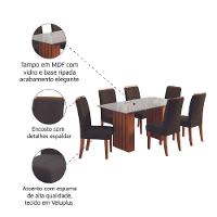 Conjunto De Mesa Sala De Jantar Ripada Tampo Com Vidro Santiago 1,60m 6 Cadeiras Grécia Dobuê Madeirado Chocolate - 5