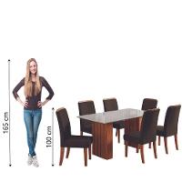 Conjunto De Mesa Sala De Jantar Ripada Tampo Com Vidro Santiago 1,60m 6 Cadeiras Grécia Dobuê Madeirado Chocolate - 6