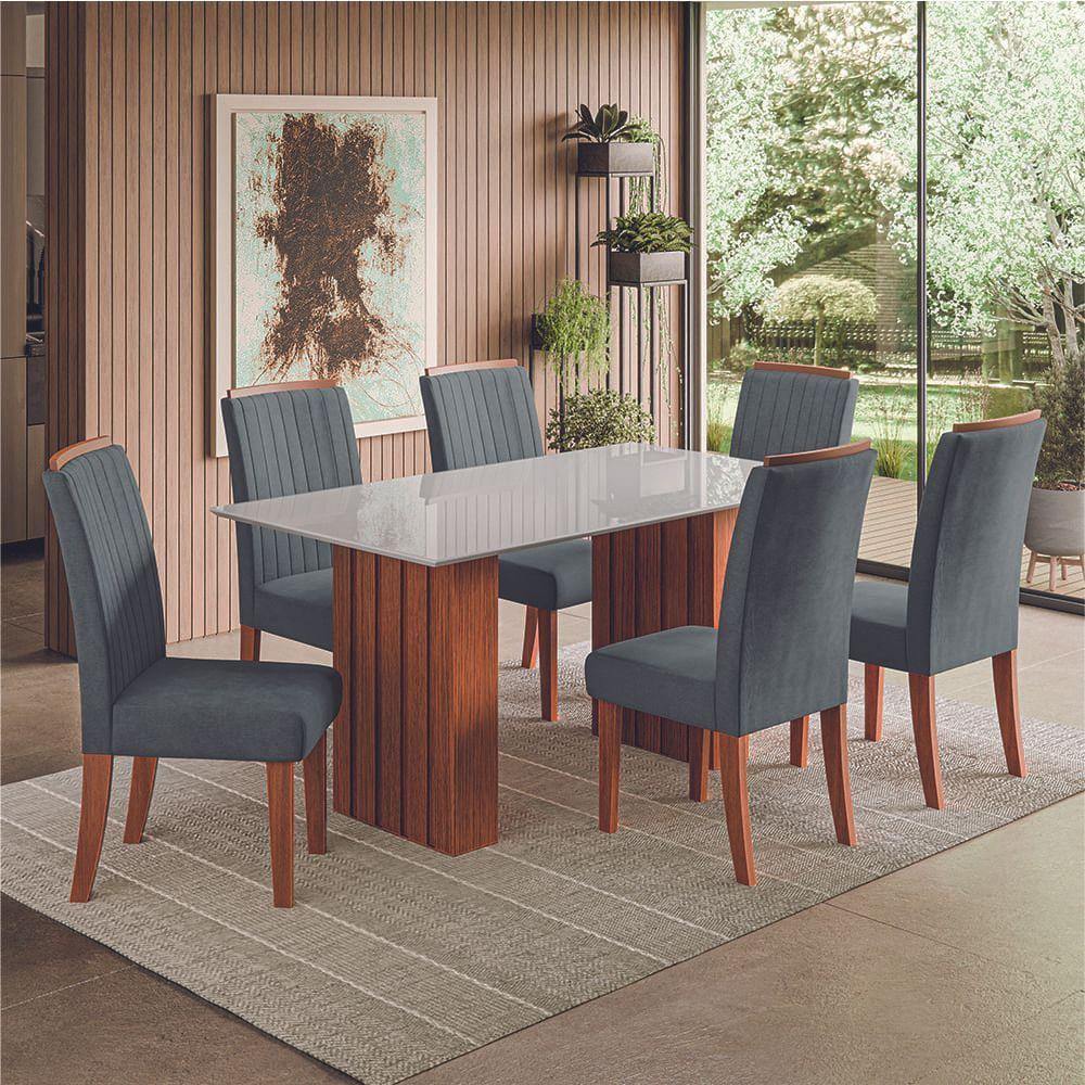 Conjunto De Mesa Sala De Jantar Ripada Tampo Com Vidro Santiago 1,60m 6 Cadeiras Grécia Dobuê Madeirado/grafite - 2