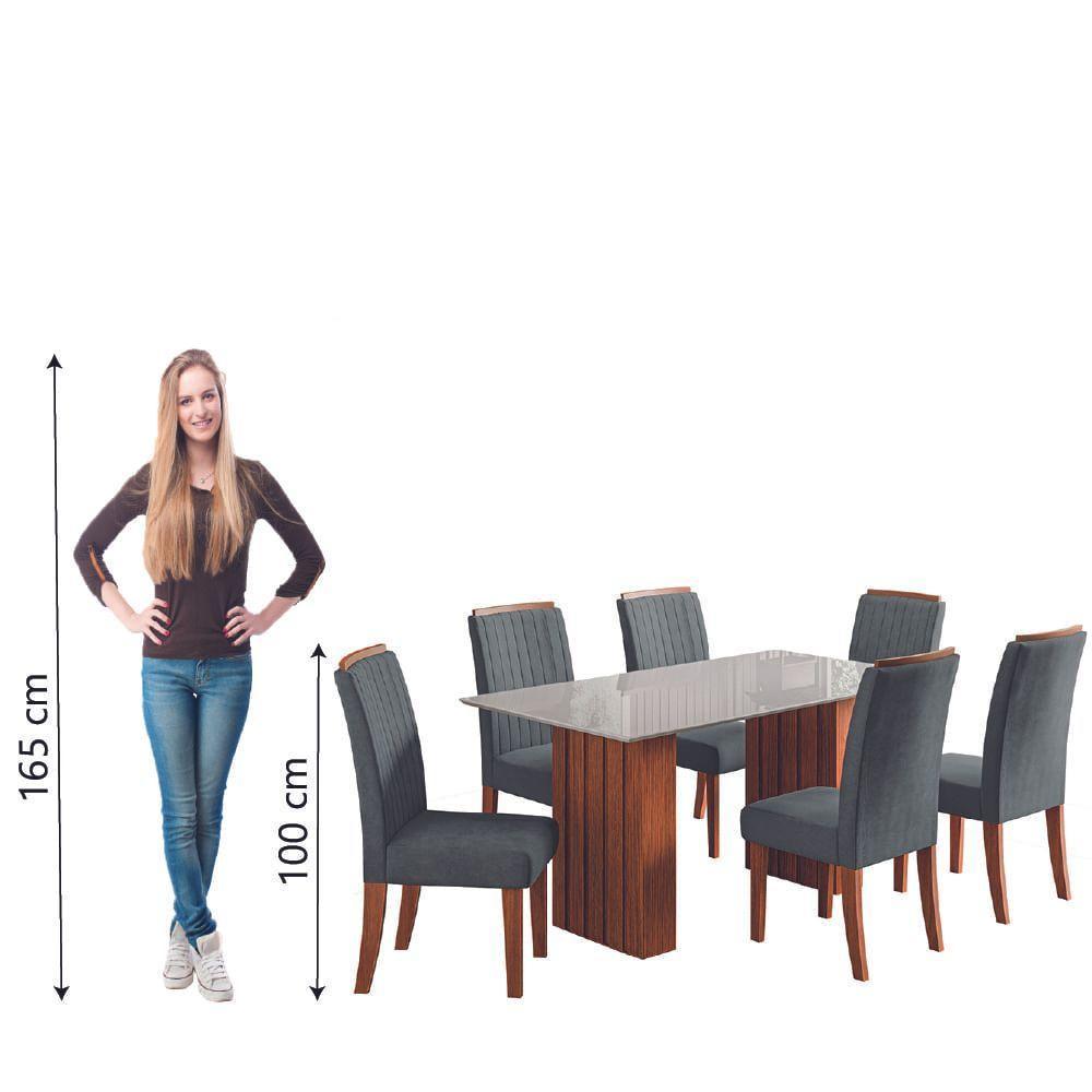 Conjunto De Mesa Sala De Jantar Ripada Tampo Com Vidro Santiago 1,60m 6 Cadeiras Grécia Dobuê Madeirado/grafite - 7