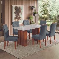 Conjunto De Mesa Sala De Jantar Ripada Tampo Com Vidro Santiago 1,60m 6 Cadeiras Grécia Dobuê Madeirado/grafite - 2