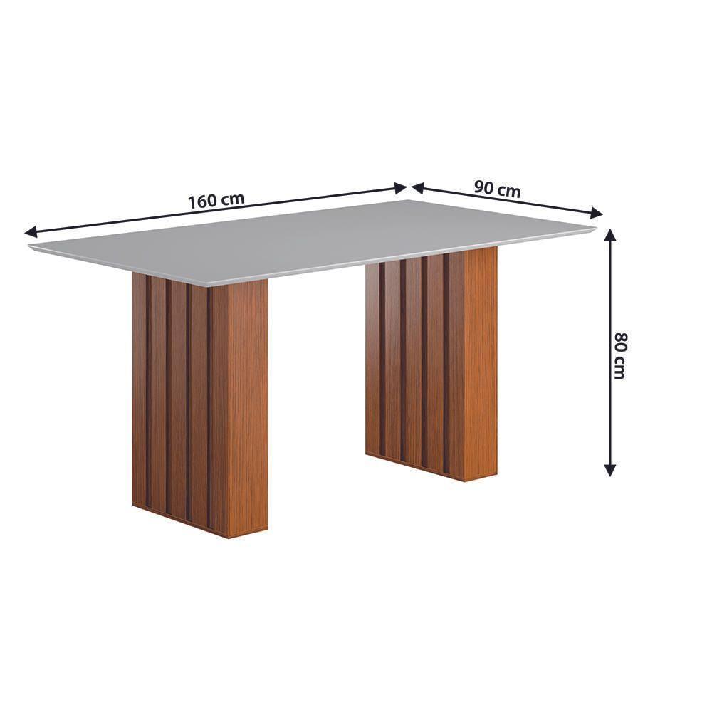 Conjunto De Mesa Sala De Jantar Ripada Tampo Com Vidro 1,60m 6 Cadeiras Santiago Dobuê Madeirado/off White - 3