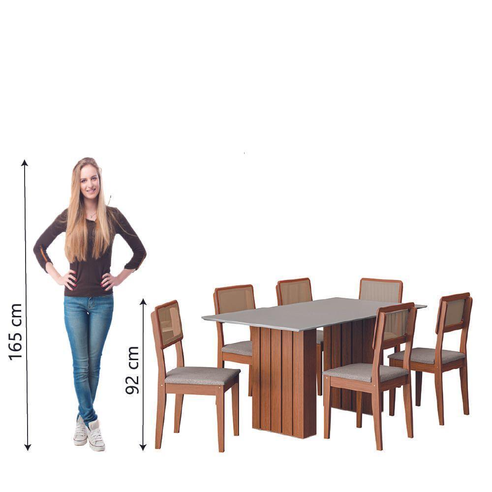 Conjunto De Mesa Sala De Jantar Ripada Tampo Com Vidro 1,60m 6 Cadeiras Santiago Dobuê Madeirado/off White - 7