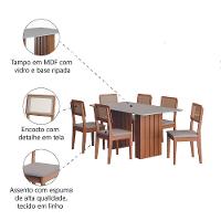 Conjunto De Mesa Sala De Jantar Ripada Tampo Com Vidro 1,60m 6 Cadeiras Santiago Dobuê Madeirado/off White - 5
