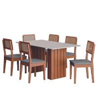 Conjunto De Mesa Sala De Jantar Ripada Tampo Com Vidro 1,60m 6 Cadeiras Santiago Dobuê Madeirado / Cinza - 1