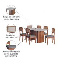 Conjunto De Mesa Sala De Jantar Ripada Tampo Com Vidro 1,60m 6 Cadeiras Santiago Dobuê Madeirado / Cinza - 5