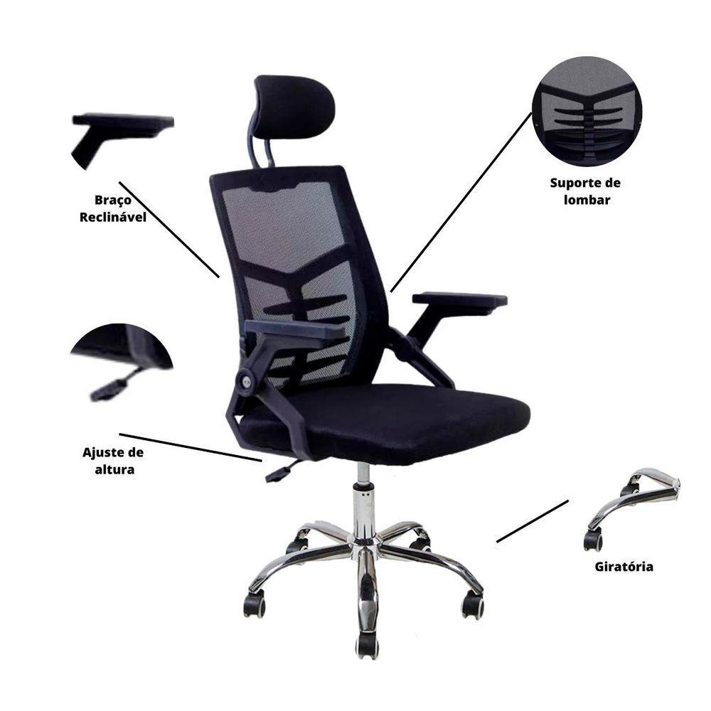 Kit 8 Cadeiras Escritório Executiva Diretor Relax Ergonômica Com Apoio De Cabeça - 6