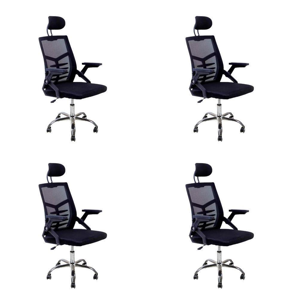Kit 4 Cadeiras Escritório Executiva Diretor Relax Ergonômica Com Apoio De Cabeça - 1