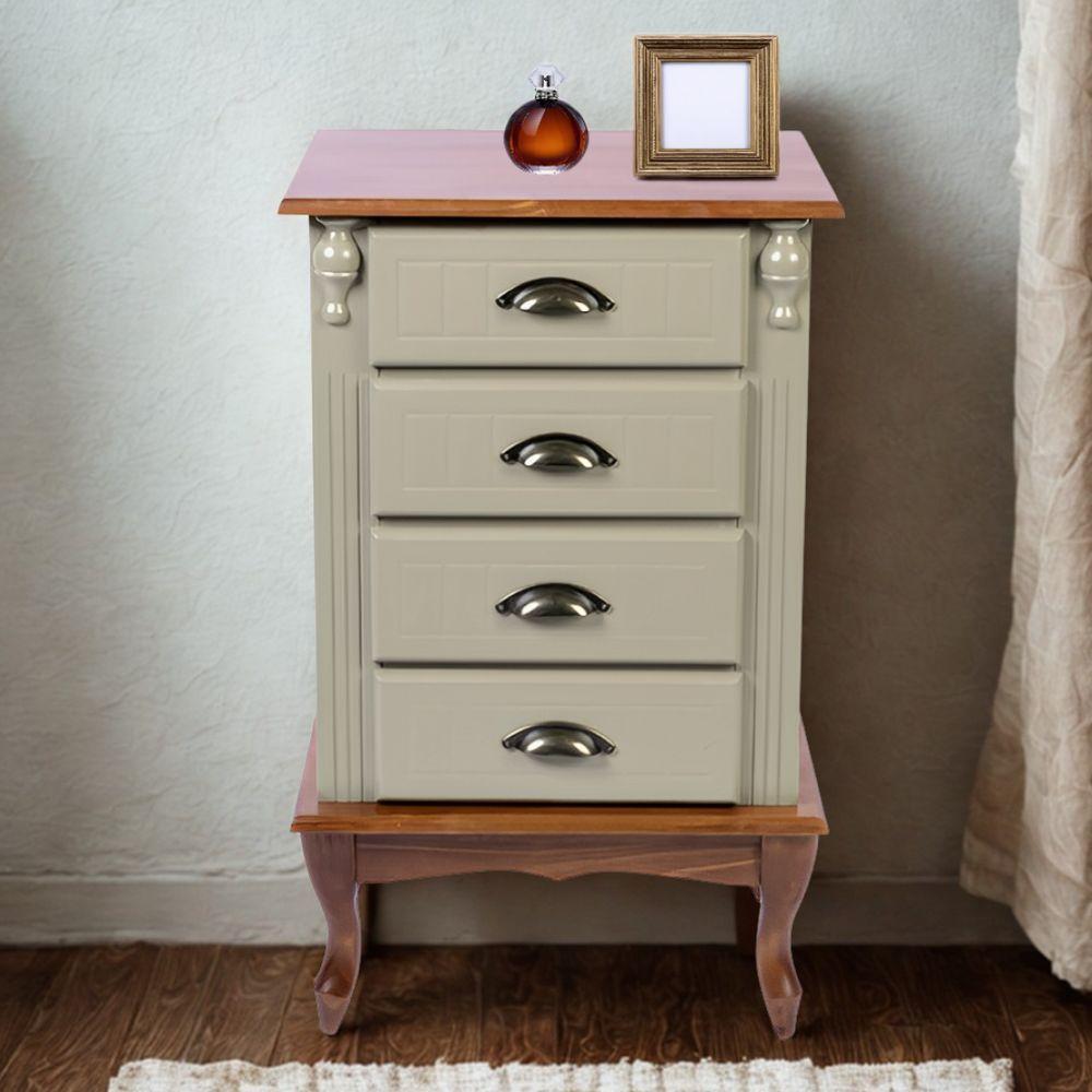 Mesa De Cabeceira 4 Gavetas Pés Luiz Xv - Verde Chá Com Tampo E Base Imbuia Glazer - Puxador Concha - 1