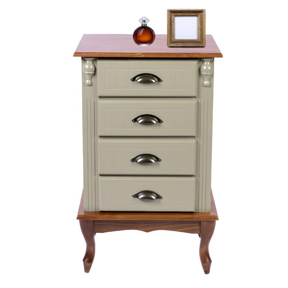 Mesa De Cabeceira 4 Gavetas Pés Luiz Xv - Verde Chá Com Tampo E Base Imbuia Glazer - Puxador Concha - 2