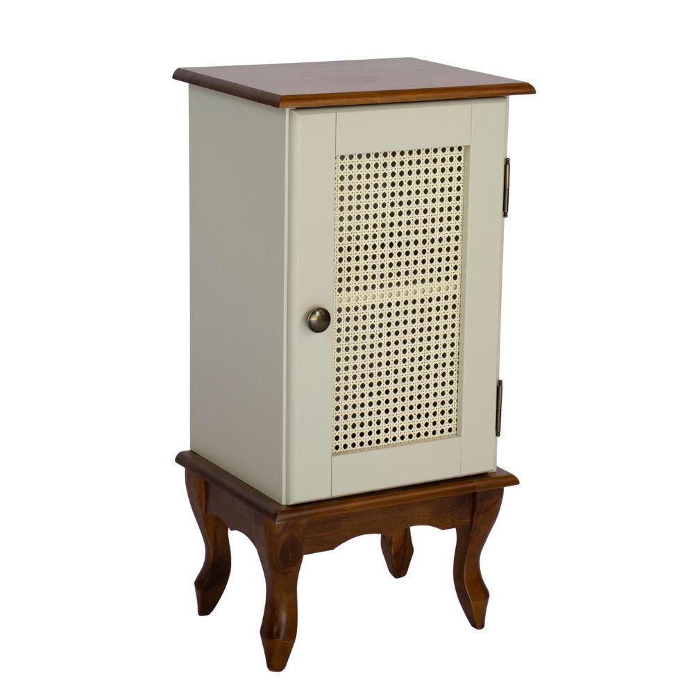 Mesa De Cabeceira De Madeira Com Rattan Pés Luiz Xv - Nude Laca Com Tampo E Base Imbuia Glazer - 2